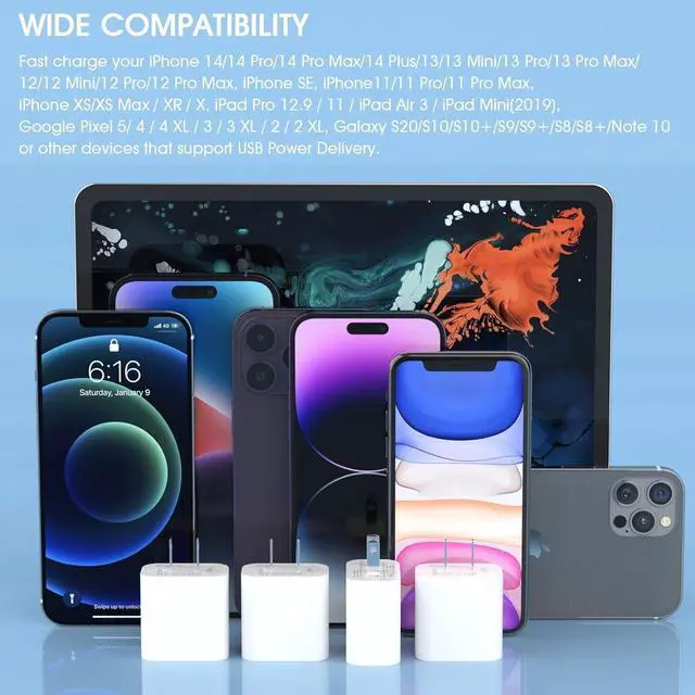 Alt view image 4 of 7 - 4Pack USB C Charger Block 20W for Phone Fast Charger Wall Charger with PD 3.0 Compact Type C Power Adapter for Phone 16/15/14/13 Galaxy Pixel (Arctic White)