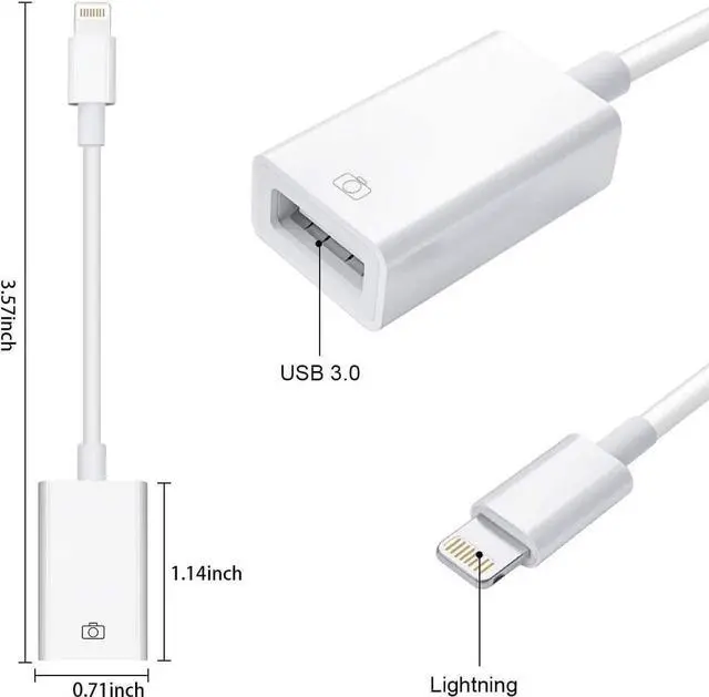 Alt view image 4 of 7 - Lightning to USB Camera Adapter Lightning Female USB OTG Cable Adapter for Select iPhone iPad Models Support Connect Camera Card Reader USB Flash Drive MIDI Keyboard White