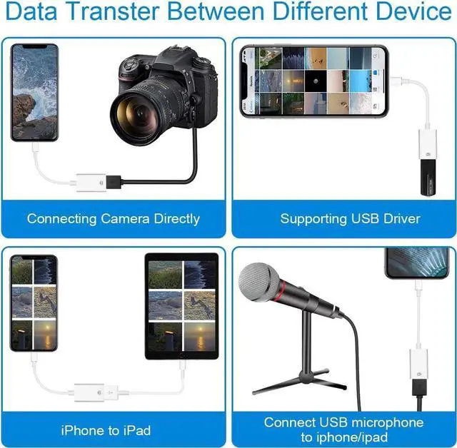 Alt view image 5 of 7 - Lightning to USB Camera Adapter Lightning Female USB OTG Cable Adapter for Select iPhone iPad Models Support Connect Camera Card Reader USB Flash Drive MIDI Keyboard White