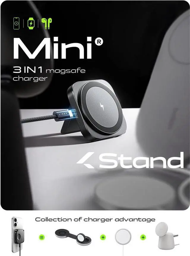 Alt view image 2 of 6 - Travel Charger Charging Station for Apple Magsafe Charge for iPhone 16 Travel Essentials Gift for Women and Men Magsafe Accessories Wireless Charger for iPhone 16/15/14/13/12 Airpods Watch