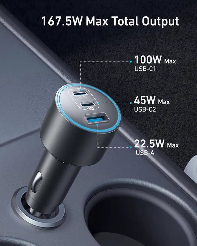 Alt view image 5 of 7 - iPhone 16 USB-C Car Charger 167.5W Max 3-Port Ultra-Compact Type-C Fast iPhone Car Charger for MacBook Pro/Air iPhone 15/14 / 13 Series S24 / S23 iPad Pro AirPods and More