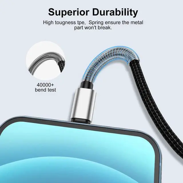 Alt view image 2 of 7 - 15 FT Extra Long iPhone Charger Cord [Apple MFi Certified] Long Apple Lightning Cable 5M 2.4A Nylon Braided iPhone Fast Charging Cord for iPhone 14/14pro/13/12/11/11Pro/X/XS/XR/XS Max/8/7