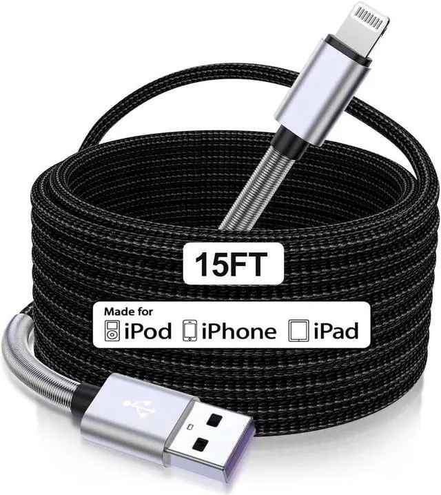 Main image of 15 FT Extra Long iPhone Charger Cord [Apple MFi Certified] Long Apple Lightning Cable 5M 2.4A Nylon Braided iPhone Fast Charging Cord for iPhone 14/14pro/13/12/11/11Pro/X/XS/XR/XS Max/8/7