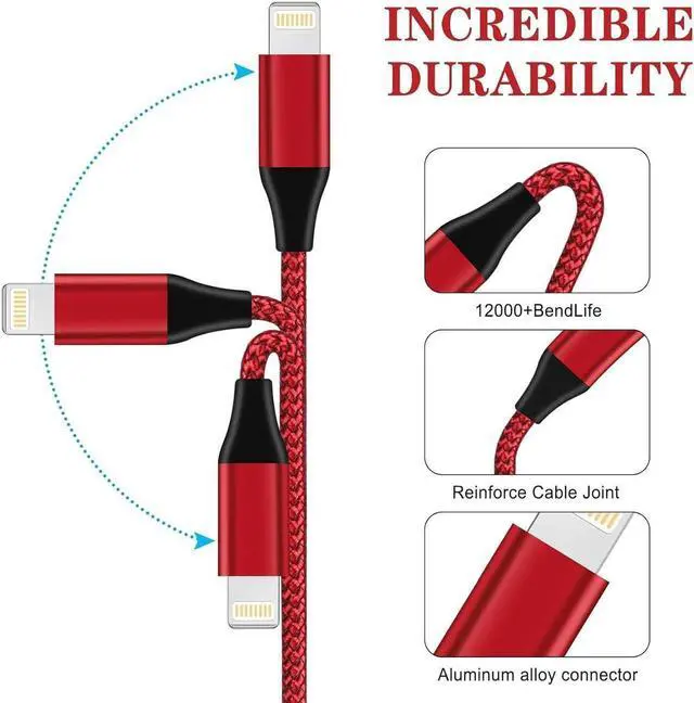 Alt view image 5 of 6 - iPhone Charger Fast Charging Cable USB C to Lightning Cable [Apple MFi Certified] 3Pack 10FT Fast iPhone Charger Cord Nylon Braided USBC to Lightning Cable for iPhone 14 Pro/13/12 MiNi/11/XR AirPods