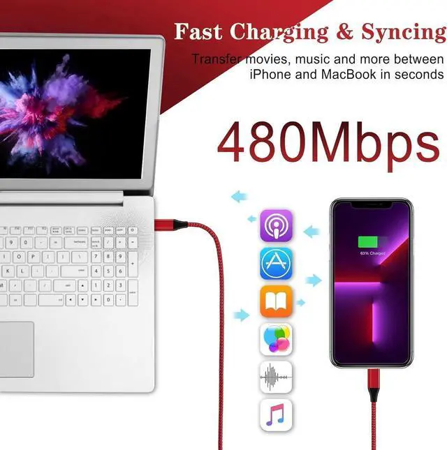 Alt view image 4 of 6 - iPhone Charger Fast Charging Cable USB C to Lightning Cable [Apple MFi Certified] 3Pack 10FT Fast iPhone Charger Cord Nylon Braided USBC to Lightning Cable for iPhone 14 Pro/13/12 MiNi/11/XR AirPods