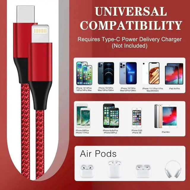 Alt view image 3 of 6 - iPhone Charger Fast Charging Cable USB C to Lightning Cable [Apple MFi Certified] 3Pack 10FT Fast iPhone Charger Cord Nylon Braided USBC to Lightning Cable for iPhone 14 Pro/13/12 MiNi/11/XR AirPods