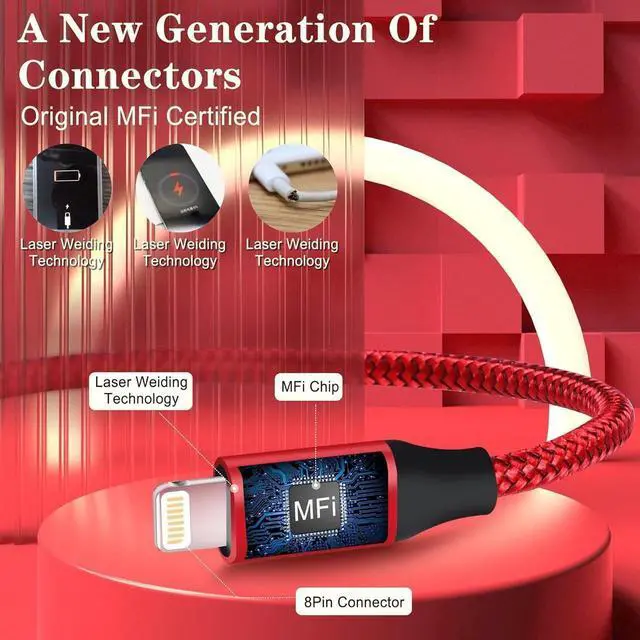 Alt view image 2 of 6 - iPhone Charger Fast Charging Cable USB C to Lightning Cable [Apple MFi Certified] 3Pack 10FT Fast iPhone Charger Cord Nylon Braided USBC to Lightning Cable for iPhone 14 Pro/13/12 MiNi/11/XR AirPods