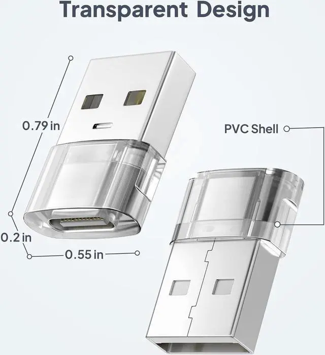 Alt view image 7 of 7 - USB to USB C Adapter 4 Pack Transparent Type-C Female to A Male Car Charger Converter for New iPhone 16 Pro Max Plus 15 14 13 Apple Watch 10 9 8 Airpods iPad Air 5 Mini 6 7 S24 Ultra