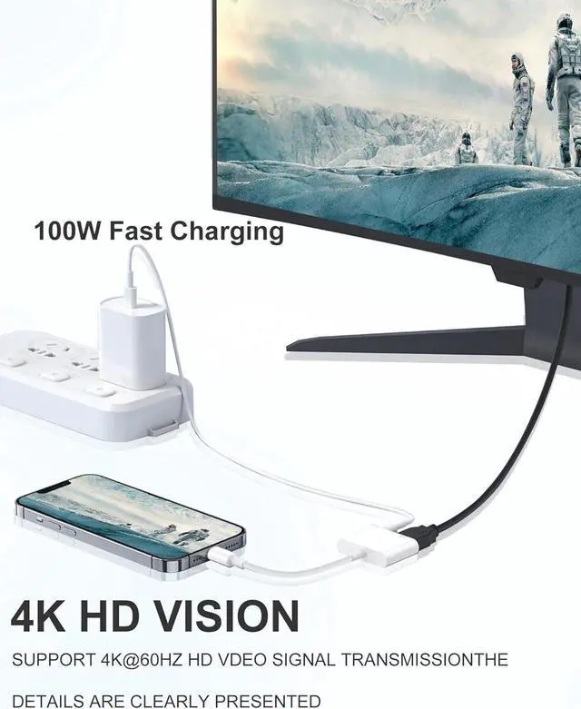 Alt view image 5 of 7 - USB C to HDMI Adapter for iPhone 16 15 to TV 4K Sync Screen Connector Cable Type C Digital AV Adapter for TV/Projector/Monitor No Power Needed