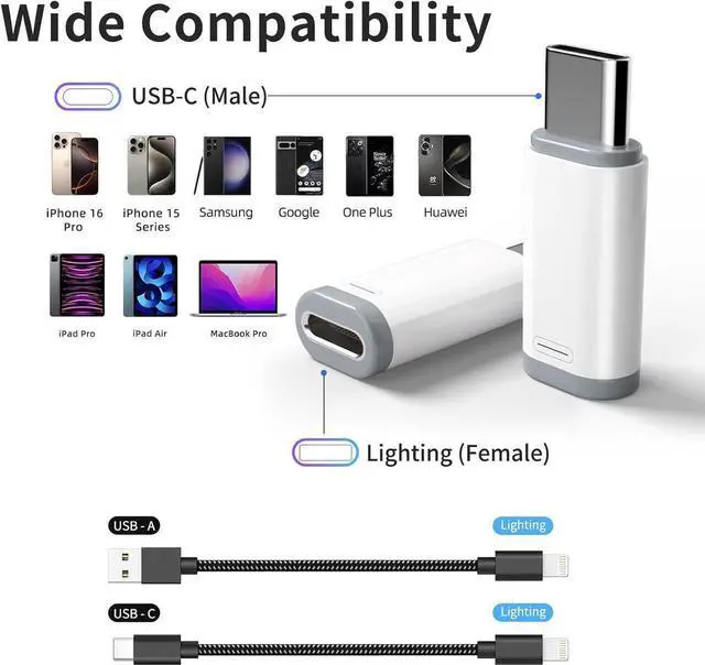 Alt view image 5 of 7 - 3 Pack Lightning to USB C Charging Adapter for iPhone 16/16 Pro/15/15 Pro iPad Pro iPad Air 5/4 Galaxy S24 USB C Male to Lightning Female Fast Charging & Data Transfer Adapter Not for Audio/OTG