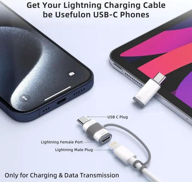 Alt view image 2 of 7 - 3 Pack Lightning to USB C Charging Adapter for iPhone 16/16 Pro/15/15 Pro iPad Pro iPad Air 5/4 Galaxy S24 USB C Male to Lightning Female Fast Charging & Data Transfer Adapter Not for Audio/OTG