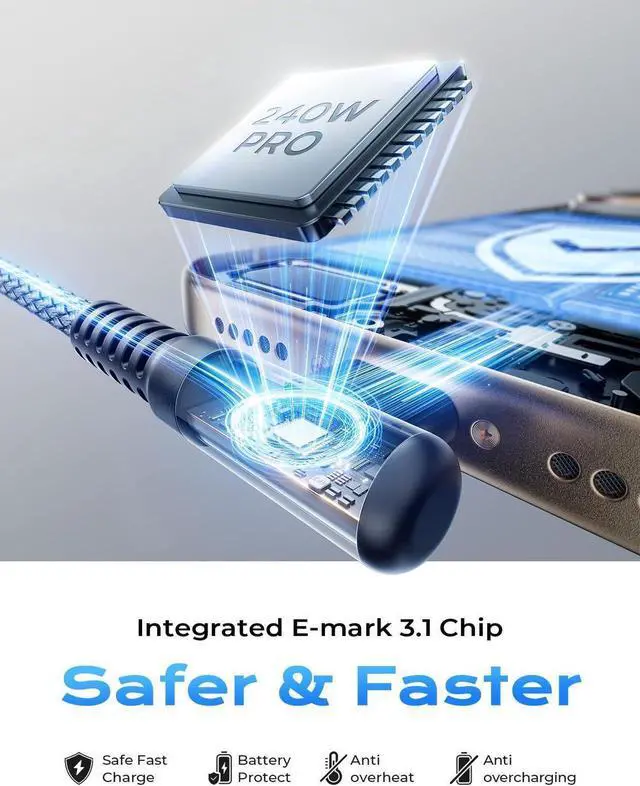 Alt view image 7 of 7 - 240W USB C to USB C Cable Fast Charging 10FT Right Angle USBC to USBC Fast Type C Charging Cable Fits iPhone 16 Pro Max Plus iPhone 15 MacBook Air/Pro iPad Pro Pixel All Devices Grey