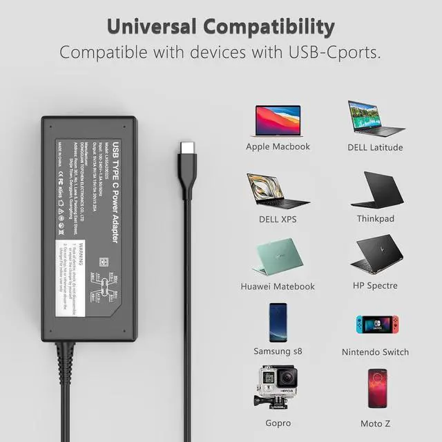 Alt view image 7 of 7 - Replacement for Laptop Charger 65W USB C Laptop Charger Compatible with HP Google Chromebook Type C Power Cord