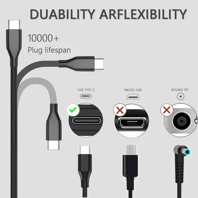 Alt view image 4 of 7 - Replacement for Laptop Charger 65W USB C Laptop Charger Compatible with HP Google Chromebook Type C Power Cord
