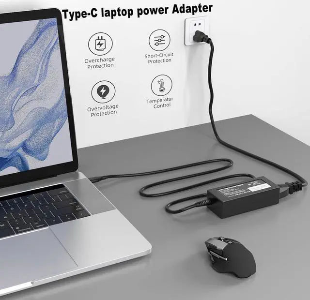 Alt view image 5 of 7 - Replacement for Laptop Charger 65W USB C Laptop Charger Compatible with HP Google Chromebook Type C Power Cord