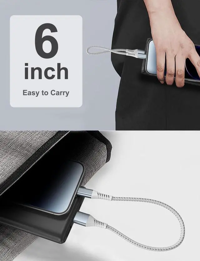 Alt view image 7 of 7 - Short USB C to Lightning Cable6 inch 3 PackBraided Type C to Lightning Cable PD Fast Charging 0.5 Foot USBC to Lightning Cable for iPhone 14 13 12 Pro Max Mini 10 8 Plus XR XS SE AirPods