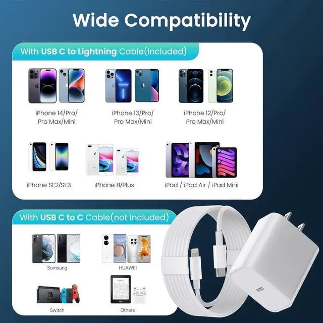 Alt view image 6 of 7 - USB C Charger Phone Charger Fast Charging 3Pack 20W Type C Wall Charger Block with 6FT Long USB C to Lightning Cable Compatible for iPhone 14Pro/13 Pro/12/12 Pro Max/11/XS Max/XS/XR/X/8