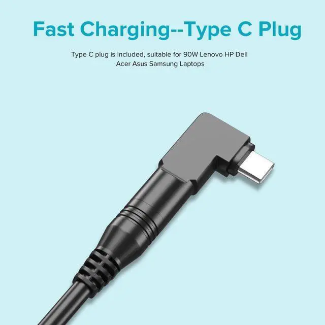 Alt view image 2 of 7 - 90W 65W Universal Laptop Charger Block with USB Port for MacBook HP Gateway 12V 18.5V 19V 19.5V 20V Computer Power Supply Cord AC Adapter with 18 Tips incl USB C