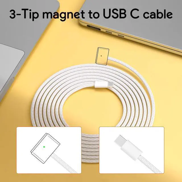 Alt view image 4 of 7 - 70W Magnetic 3 Mac Book Pro Charger- Compatible with MacBook pro 14 inch(2021-2023) & Mac Book Air 13/15 inch(2022-2024) Include 6.6FT USB C to 3 Braided Cable