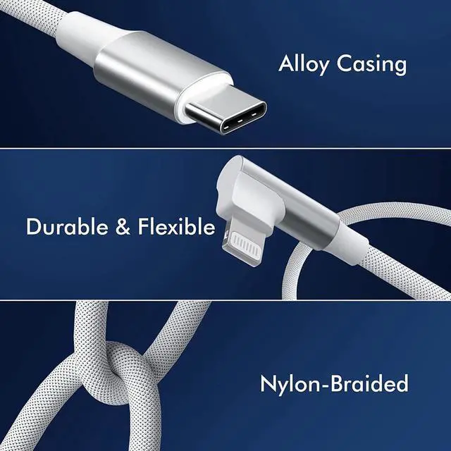 Alt view image 4 of 7 - iPhone USB C to Lightning Cable 2Pack 6FT MFi CertifiedRight Angle 90 Degree iPhone Fast Charger Nylon Braided 20W Charging Data Syncing Cord Compatible with iPhone 14/13/Pro/ 12/Max/11/XS/XR/8/Plus