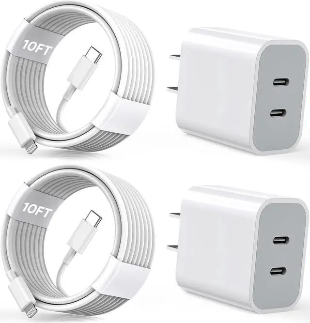 Alt view image 7 of 7 - iPhone Charger [Apple Certified] 2Pack PD Dual USB C Charger Block Fast Charging Wall Charger Plug with 10FT Long Rapid Type C - Lightning Cable Apple Charger for iPhone 14/13/12/11 Pro/XS/XR/SE iPad