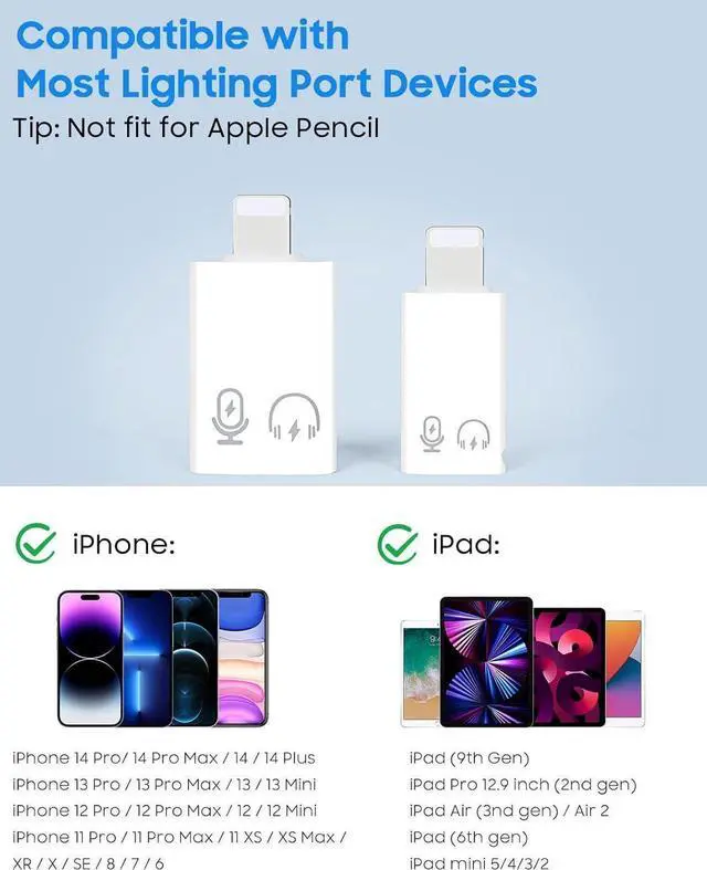 Alt view image 7 of 7 - USB C Female to Lightning Male Adapter Lightning Male to USB-A Female OTG Adapter Connector for iPhone 14/13/12/11 Pro Max/iPad/iPod/AirPods Support 10W Fast Charging/Data Transfer/Audio