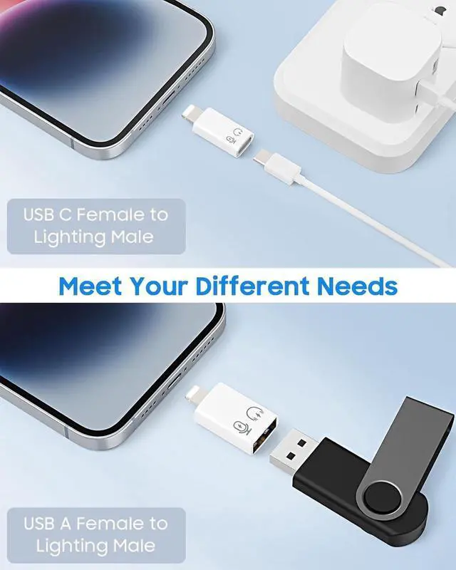 Alt view image 2 of 7 - USB C Female to Lightning Male Adapter Lightning Male to USB-A Female OTG Adapter Connector for iPhone 14/13/12/11 Pro Max/iPad/iPod/AirPods Support 10W Fast Charging/Data Transfer/Audio