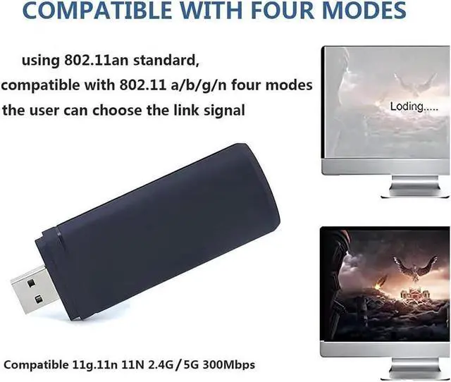 Alt view image 2 of 5 - isptewhie 300Mbps Dual Band 802.11 a/b/g/n 2.4G/5Ghz Wireless USB TV Network Card Dongle Compatible with Samsung Smart TV Laptop Desktop