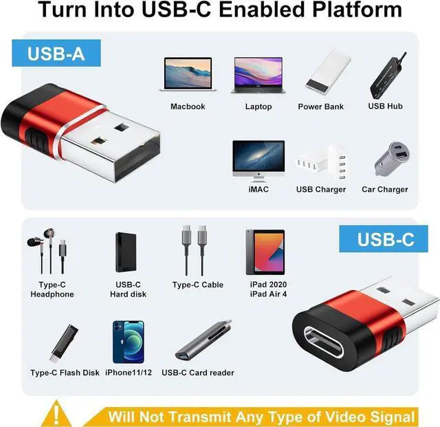 Alt view image 2 of 7 - USB to USB C Adapter 6 Pack USB to USBC-C Adapter USB to C Adapter USBC to USB Adapter USB-C to USB Adapter USB to USB C Cable Converter for iPhone 15 14 13 iPad AirPods and More Red