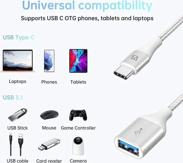 Alt view image 6 of 7 - Type C to USB Adapter 10Gbps USB C to USB A Adapter for Galaxy S20/S10/S9 USB C to USB OTG Cable USB C Male to USB 3.1 Female OTG Adapter Compatible for New MacBook Pro iPad Air 2020