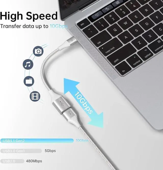 Alt view image 3 of 7 - Type C to USB Adapter 10Gbps USB C to USB A Adapter for Galaxy S20/S10/S9 USB C to USB OTG Cable USB C Male to USB 3.1 Female OTG Adapter Compatible for New MacBook Pro iPad Air 2020