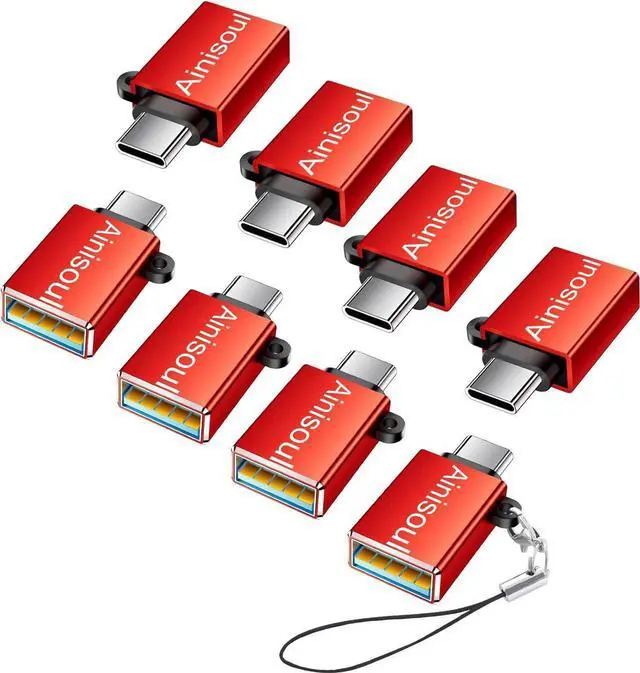 Main image of USB-C to USB Adapter 8 Pack USBC USB Adapter USB C Male to USB Female Adapter USBC to USB Adapter USB C to USB Adapter for iPhone 15 MacBook Pro iPad Pro and More Red
