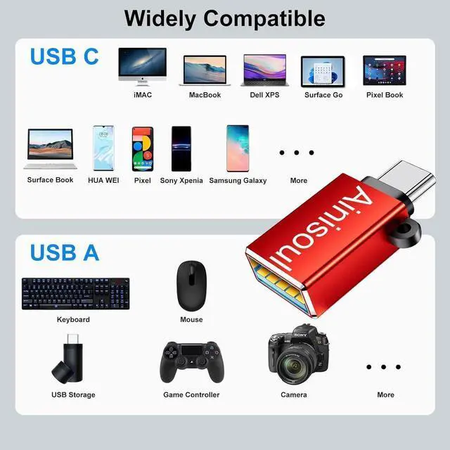 Alt view image 2 of 7 - USB-C to USB Adapter 8 Pack USBC USB Adapter USB C Male to USB Female Adapter USBC to USB Adapter USB C to USB Adapter for iPhone 15 MacBook Pro iPad Pro and More Red