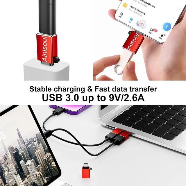 Alt view image 4 of 7 - USB-C to USB Adapter 8 Pack USBC USB Adapter USB C Male to USB Female Adapter USBC to USB Adapter USB C to USB Adapter for iPhone 15 MacBook Pro iPad Pro and More Red