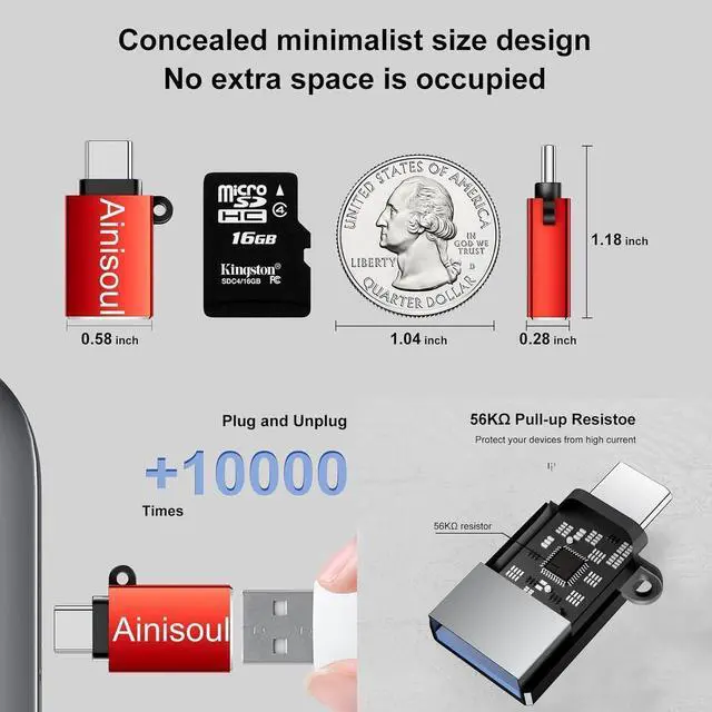 Alt view image 5 of 7 - USB-C to USB Adapter 8 Pack USBC USB Adapter USB C Male to USB Female Adapter USBC to USB Adapter USB C to USB Adapter for iPhone 15 MacBook Pro iPad Pro and More Red