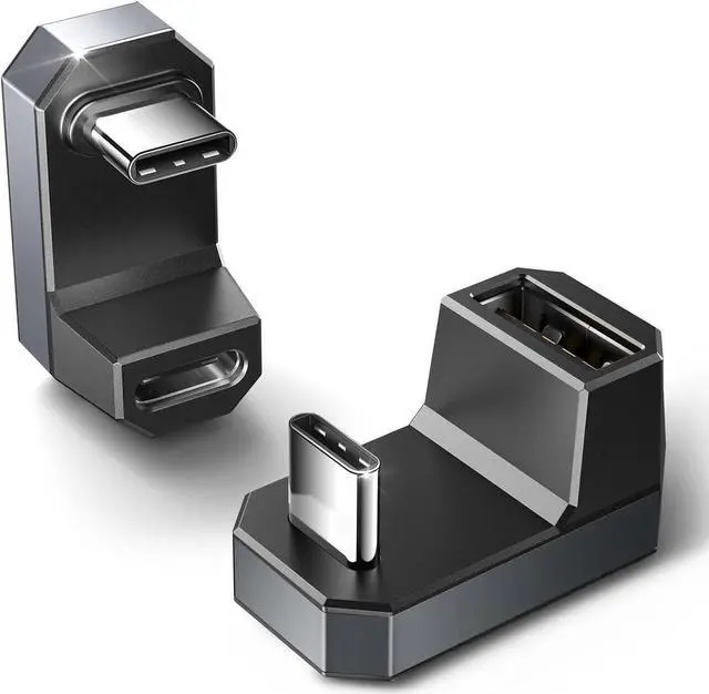 Main image of 180 USB-C to USB Adapter 2 Pack 180 Degree Angle USB-C Male to USB-C Female USB-C 3.1/PD 100W and Type-C Male to USB-A Female Adapter for Steam Deck/Switch/ROG Ally/Laptop/Tablet/Phone - Grey