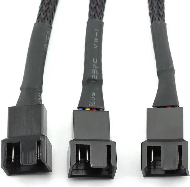 Alt view image 3 of 6 - 4Pin 1 to 3 Ways PWM Fan Splitter Cable Black Sleeved Fan Power Extension Cable 4Pin Female to 3X 4Pin Male 27cm/10.5 inches