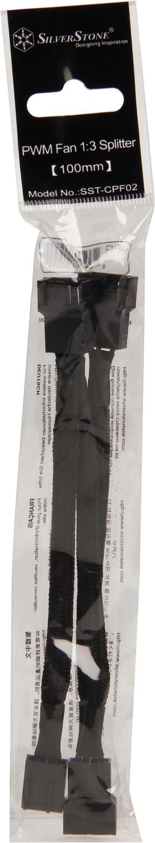 Alt view image 3 of 3 - Silverstone All Black Sleeved 1-3 PWM Fan Splitter Cable 100 mm (CPF02)