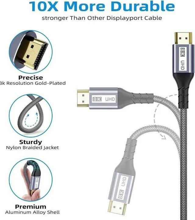 Alt view image 2 of 7 - 8K HDMI Cable Ultra High-Speed 2.1 Cable- 10ft 2-Pack - 48Gbps with eARC, 8K at 60Hz for Superior Video and Sound Quality - HDMI Cable for Monitor, Smart TV, Xbox, PS5, and Apple TV 10 ft.
