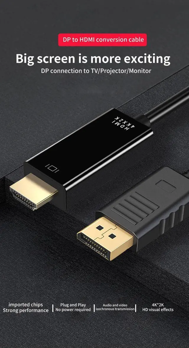 Alt view image 3 of 7 - [6ft] 4K@60Hz 1080P DP to HDMI HD Cable Converter Cable Adapter For Laptop PC TV Box Monitor Display Port DisplayPort to HDMI Video Cable