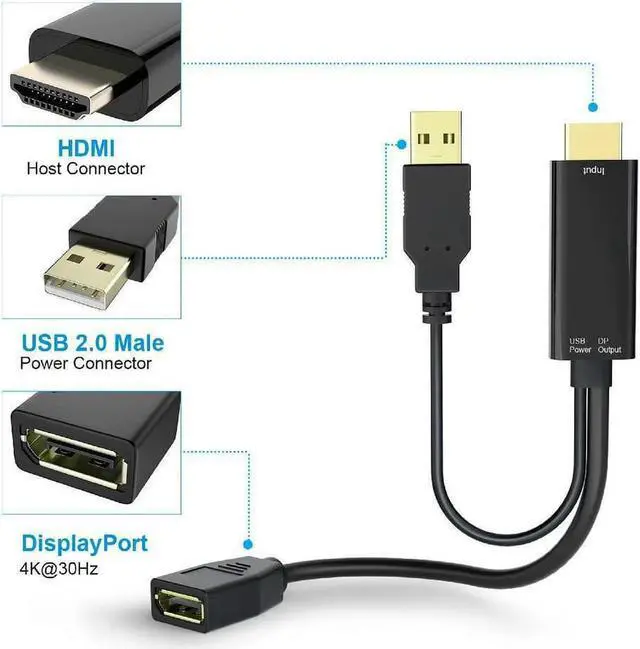 Alt view image 3 of 7 - 4K 60Hz HDMI to DisplayPort Video Adapter w/USB Power - HDMI 2.0 (Male) to DP 1.2 (Female) Active Monitor Converter