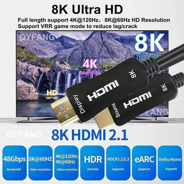 Alt view image 5 of 7 - 8K Fiber Optic HDMI 2.1 Cable 16FT/5M,8K60hz 4K120hz 4K144hz HDCP 2.3 2.2 48Gbps Ultra High Speed Compatible with Apple-TV Dolby Vision Atmos PS5 PS4, Xbox, RTX 3080 3090