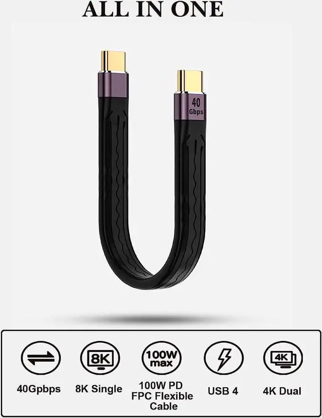 Alt view image 2 of 6 - Short-line(2/5FT) USB C to Type C Cable,Support Thunderbolt 4/3,USB 4, PD 100W Quick Charge,8K 4K Display,40Gbps Data Transfer Sync. Transfer for External Docking,MacBook,Phone,PowerBank.