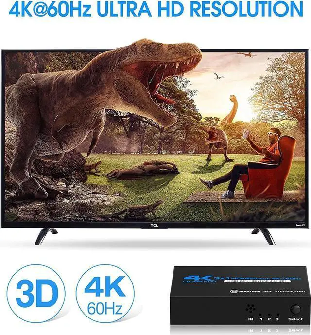 Alt view image 5 of 7 - 4K@60Hz HDMI Switch, HDMI Switch 3 in 1 Out with Remote Control, 3-Port HDMI Switcher Selector, Supports 4K, 3D, HDCP2.2, HDMI2.0, HDR, for Fire Stick, HDTV, PS4/5, Game Consoles, PC