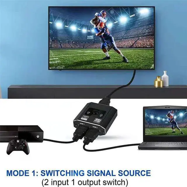 Alt view image 3 of 7 - HDMI Switch HDMI Splitter,  4K@60hz Aluminum HDMI 2.0 Switcher 2 in 1 Out, HDMI Splitter 1 in 2 Out,Bi-Directional Switch Support 4K 3D HDR for Xbox PS5/4/3 Blu-Ray Player Fire Stick Roku HDTV