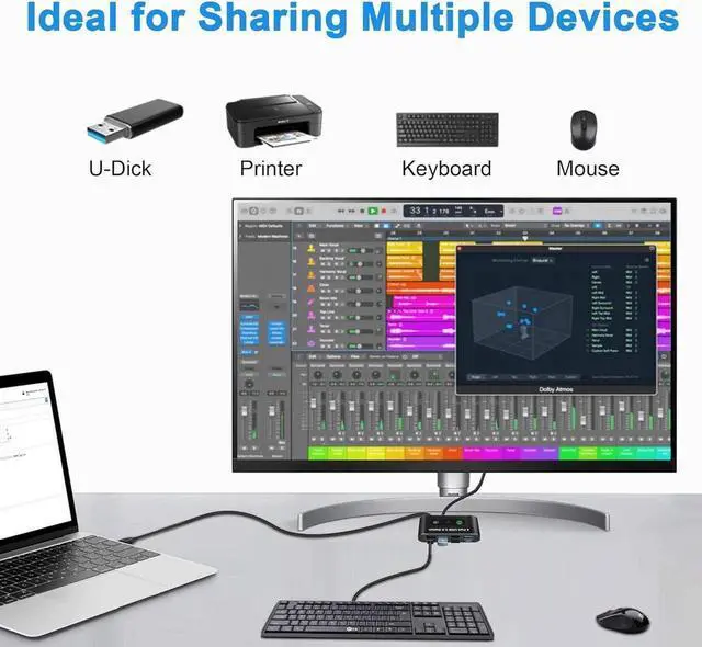 Alt view image 2 of 7 - USB 3.0 Switch 2 in 4 Out, USB Switch Selector 2 Computers Sharing 4 USB Devices KVM Switcher Box for PC, Printer, Scanner, Mouse, Keyboard with 2 USB Cable, Compatible with Mac/Windows/Linux