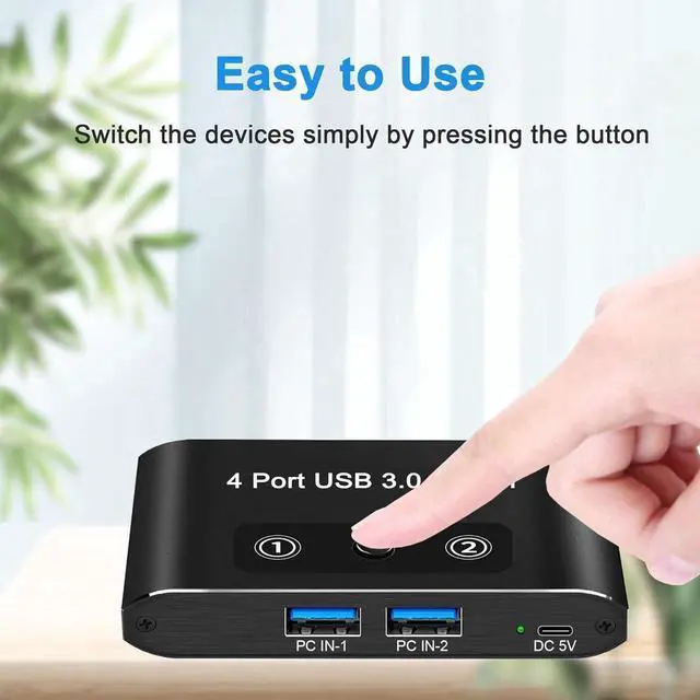 Alt view image 3 of 7 - USB 3.0 Switch 2 in 4 Out, USB Switch Selector 2 Computers Sharing 4 USB Devices KVM Switcher Box for PC, Printer, Scanner, Mouse, Keyboard with 2 USB Cable, Compatible with Mac/Windows/Linux