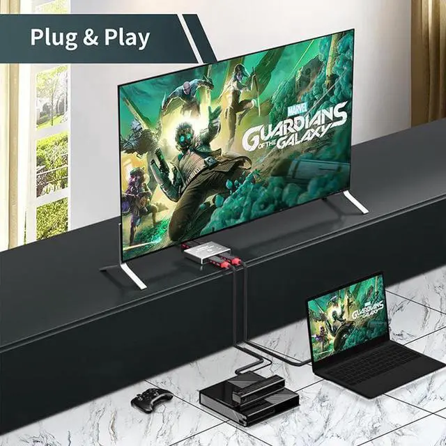 Alt view image 5 of 7 - HDMI Switch 4K@120hz, HDMI Switch 2 in 1 Out or 1 in 2 Out, HDMI 2.1 Switch Ultra-HD 48Gbps HDMI Switcher 8K Support 8K@60Hz 4K@120Hz, Dynamic HDR, Dolby Atmos,for QLED TV,PS5,Xbox,Fire