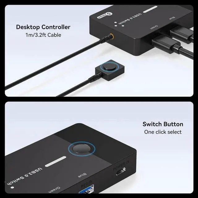 Alt view image 7 of 7 - USB 3.0 Switch 2 Computers Sharing USB C & A Devices, 4 Port USB Switcher Sharing Keyboard and Mouse, Printer/Scanner USB Switch Hub for 2 Computers with 2 USB3.0 Cables and Desktop Controller