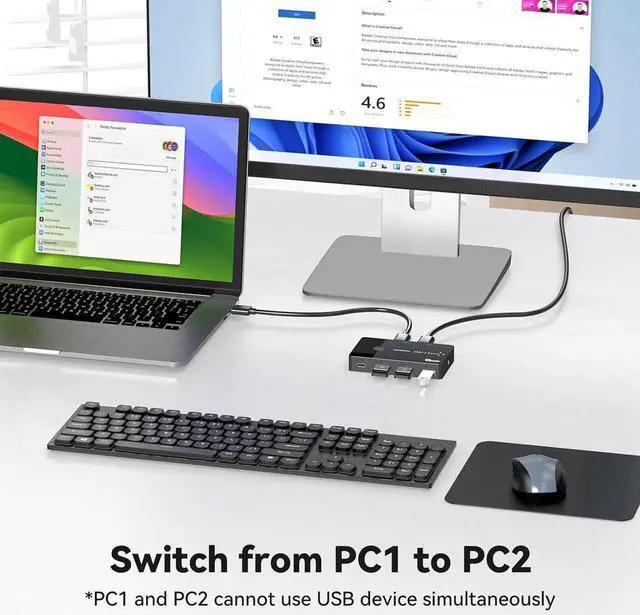 Alt view image 4 of 7 - USB 3.0 Switch 2 Computers Sharing USB C & A Devices, 4 Port USB Switcher Sharing Keyboard and Mouse, Printer/Scanner USB Switch Hub for 2 Computers with 2 USB3.0 Cables and Desktop Controller